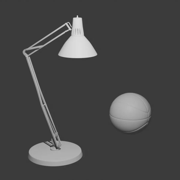 Finalized modeling of the Luxo desk lamp with the basketball