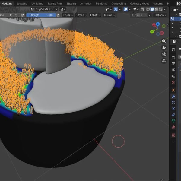 Weight paint used to define the areas where the grass appears