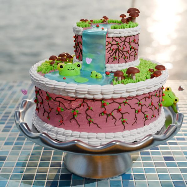 The finished large cake-waterfall